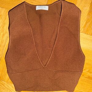 Aritzia Babaton Chocolate Brown Sculpt Knit V Neck